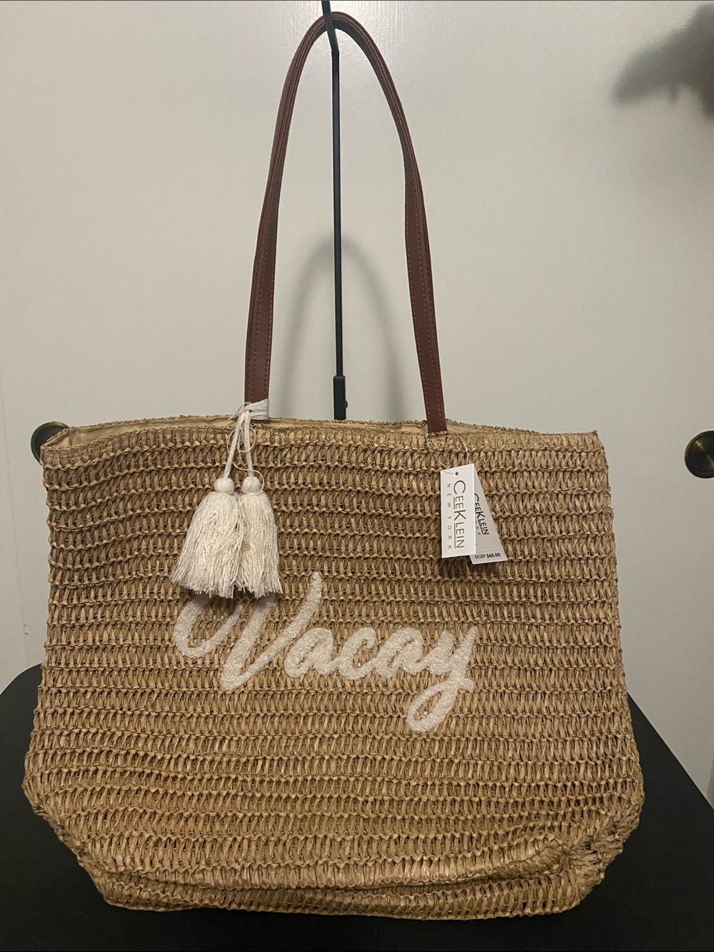 Cee Klein New York Vacay Straw Tote Bag in Natural with Brown Handles